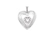 Sterling Silver Zirconia  20mm x 25mm Etched -Detail Heart Locket Pendant