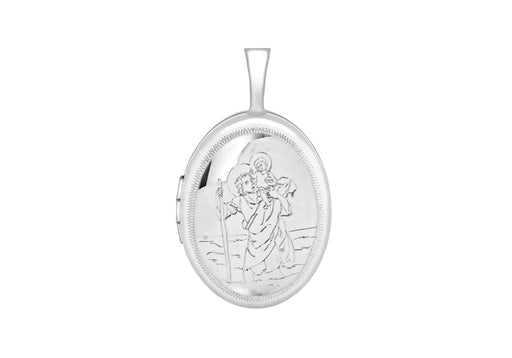 Sterling Silver 20mm Oval St Christopher Polished Locket