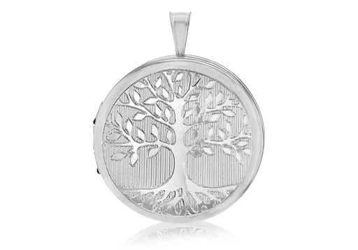 Sterling Silver Rhodium Plated 22mm Round 'Tree of Life' Locket Pendant