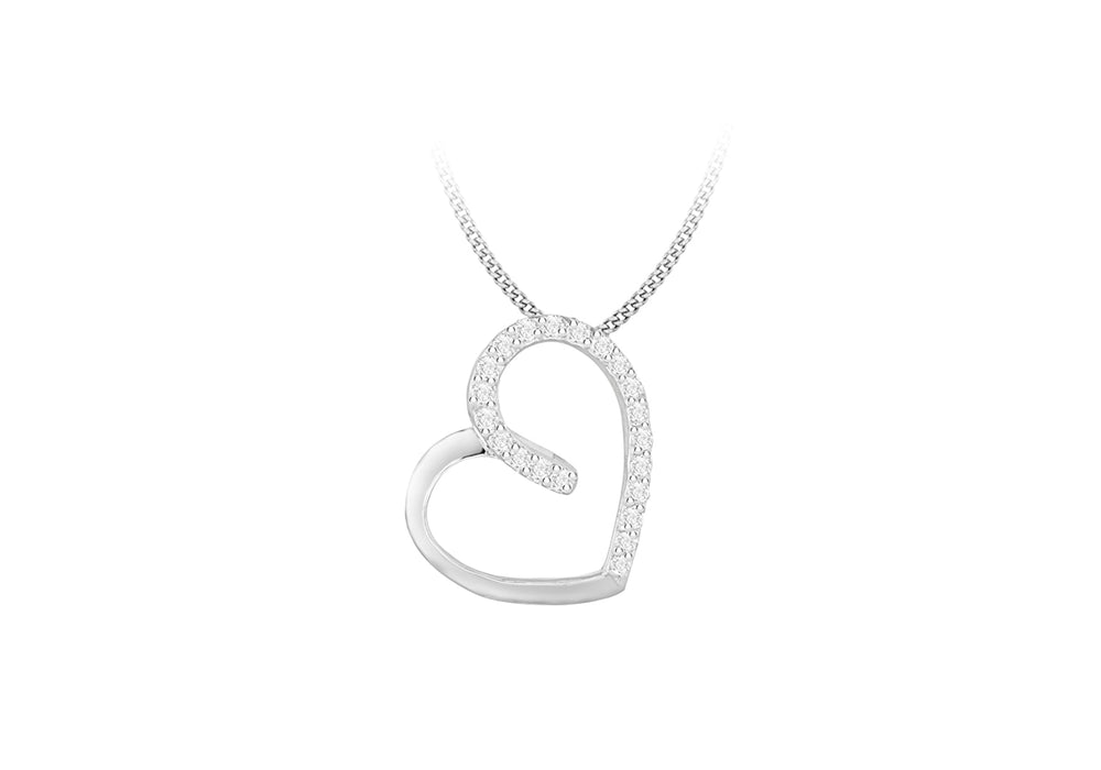 Sterling Silver Zirconia Half Polished Heart Slider Pendant