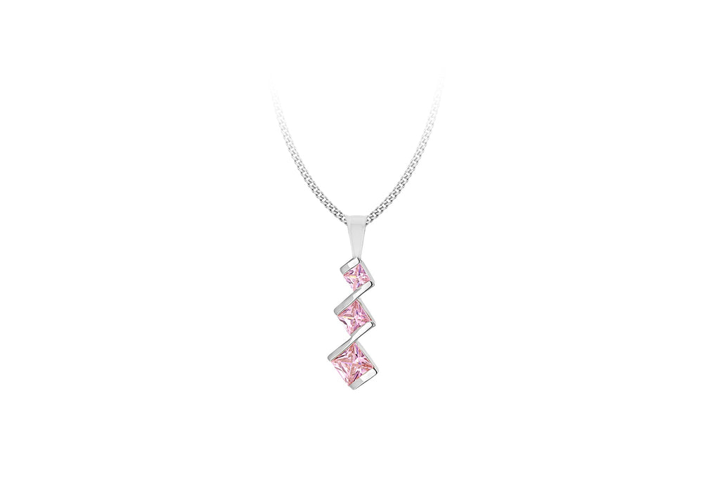 Sterling Silver Tri-Square Pink Zirconia Drop Pendant