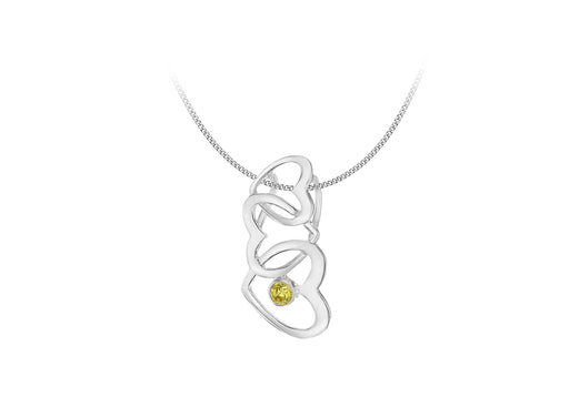 Sterling Silver Triple Heart Yellow Zirconia Slider Pendant