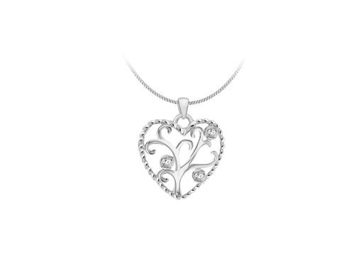 Sterling Silver Zirconia  24.3mm x 28.6mm Heart 'Tree of Life' Pendant