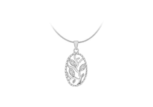 Sterling Silver Zirconia  15.9mm x 31.5mm Oval 'Tree of Life' Pendant