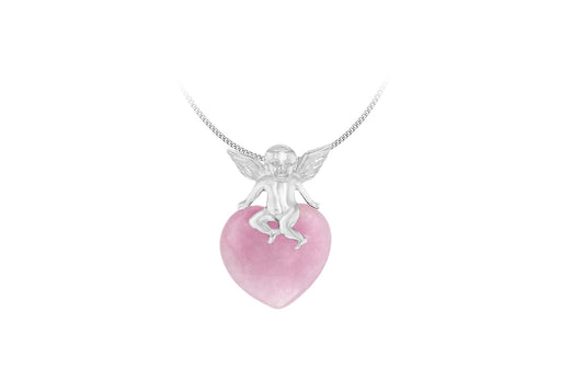 Sterling Silver Pink Quartz Cherub Heart Pendant