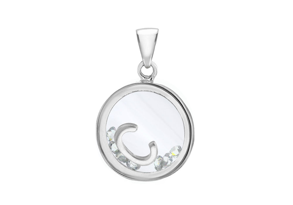 Sterling Silver Zirconia  Stones '' Initial Floating ase Pendant