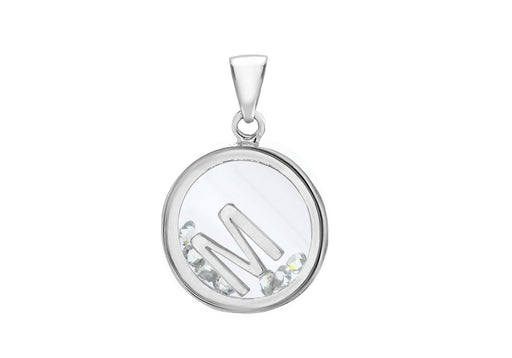 Sterling Silver Zirconia 'M' Initial Floating Case Pendant