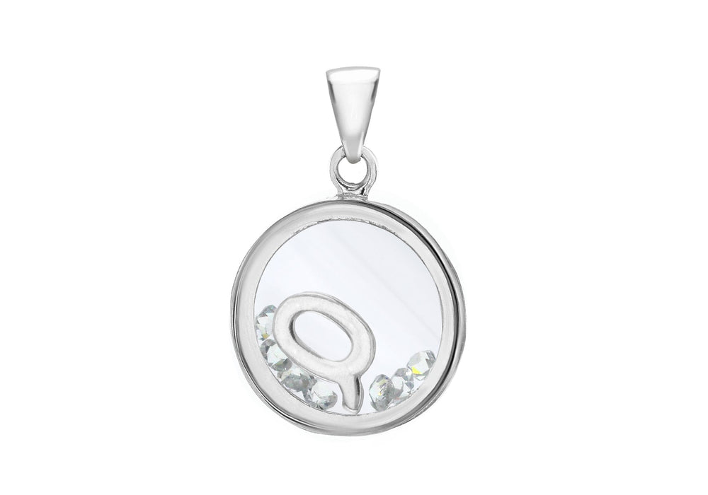 Sterling Silver Zirconia 'Q' Initial Floating Case Pendant