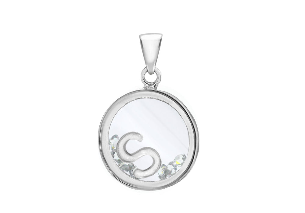 Sterling Silver Zirconia  14mm x 22mm 'S' Initial Floating ase Pendant