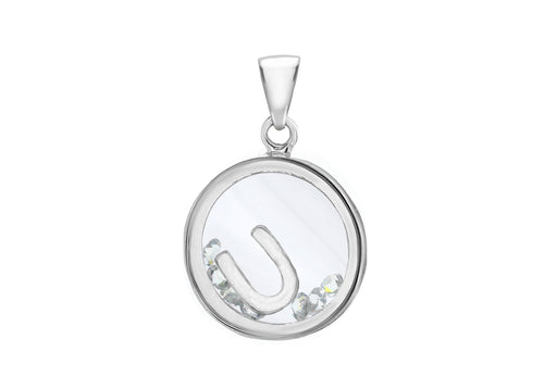 Sterling Silver Zirconia  14mm x 22mm 'U' Initial Floating ase Pendant