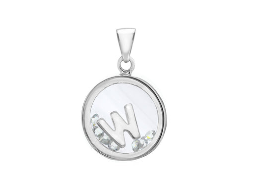 Sterling Silver Zirconia 'W' Initial Floating Case Pendant