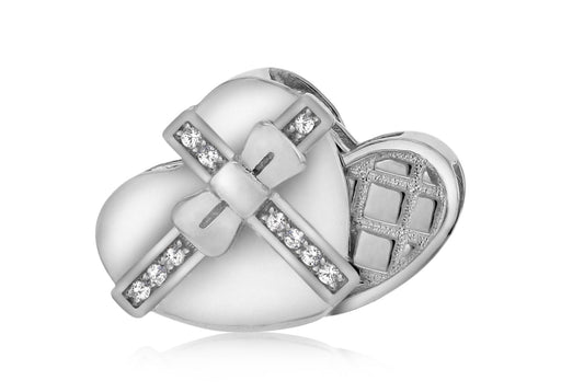 Sterling Silver Rhodium Plated Zirconia Heart Box of Chocolates Slider Pendant