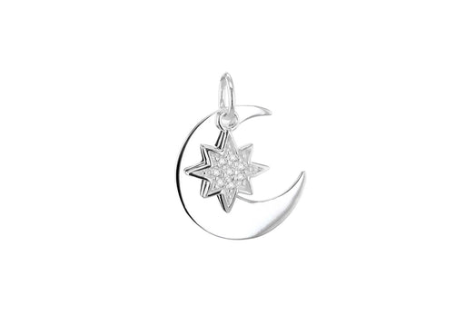 Sterling Silver Zirconia  10.7mm x 107mm Star and 15.6mm x 21mm Plain Moon Pendant