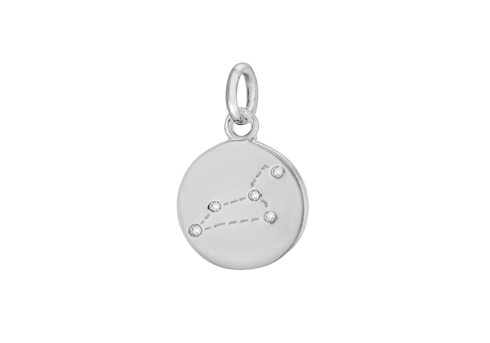 Sterling Silver Zirconia  12mm x 18.5mm Leo Constellation  Disc Pendant