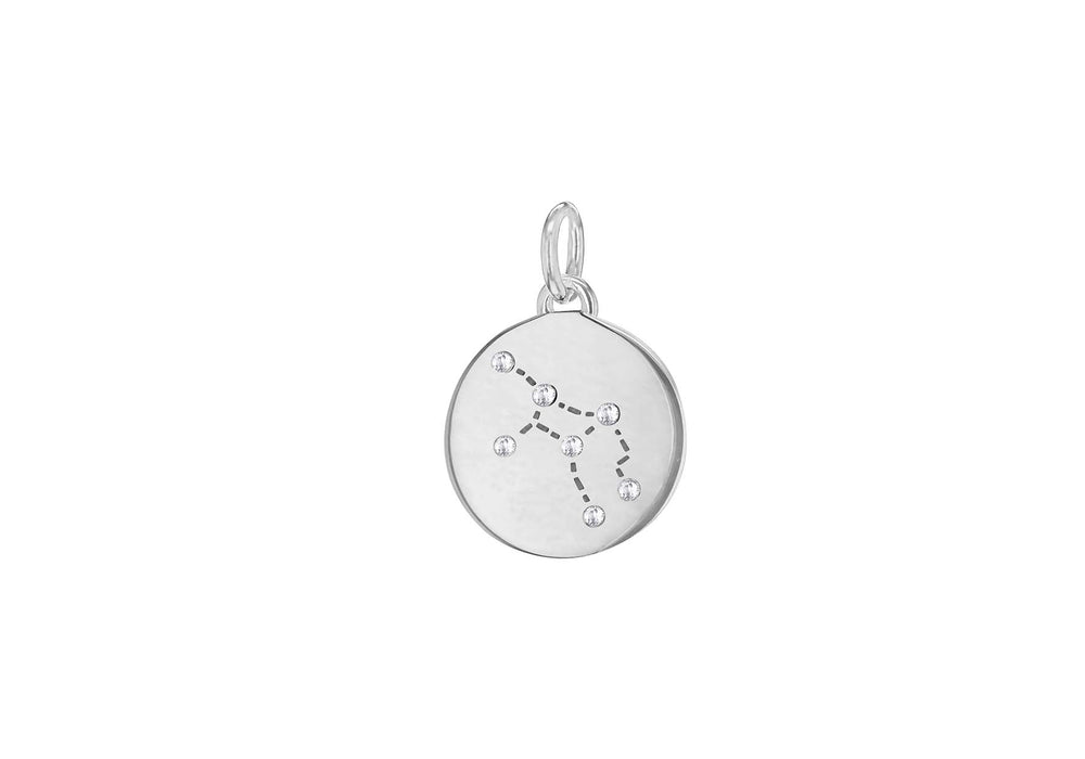 Sterling Silver Zirconia  12mm x 18.5mm Virgo Constellation  Disc Pendant