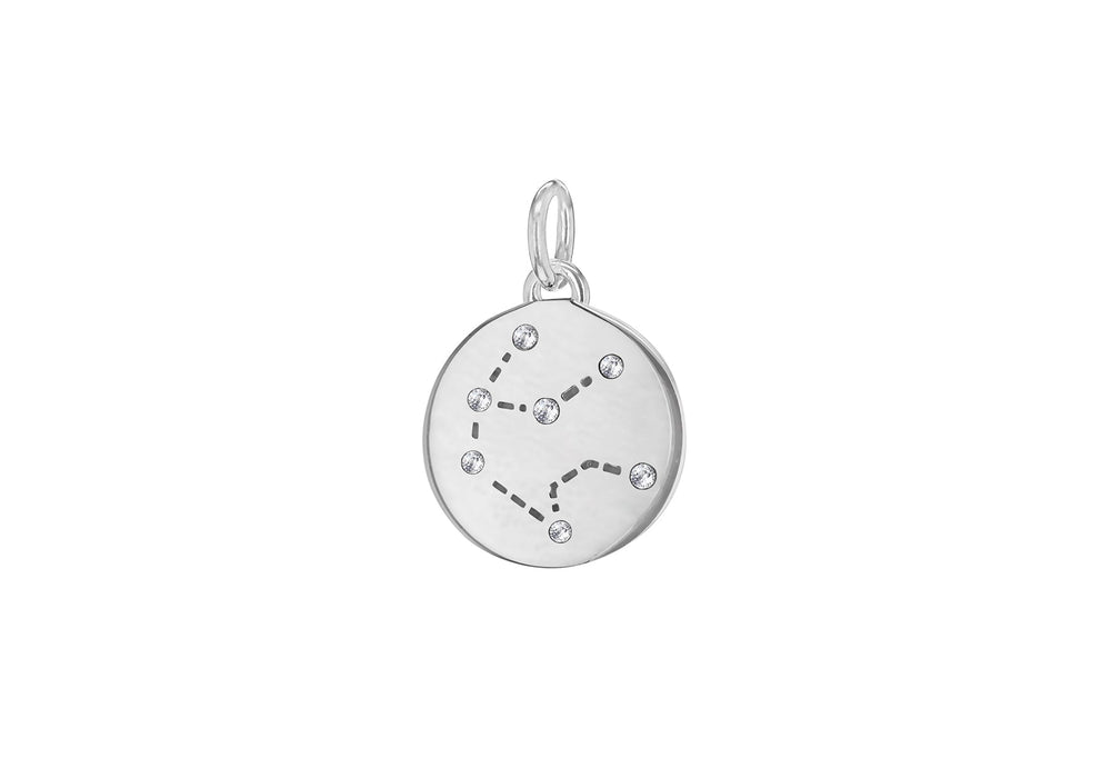 Sterling Silver Zirconia  12mm x 18.5mm Aquarius Constellation  Disc Pendant