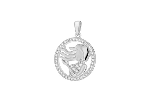 Sterling Silver Rhodium Plated Zirconia  19.3mm x 26.5mm Virgo Horoscop Round Pendant