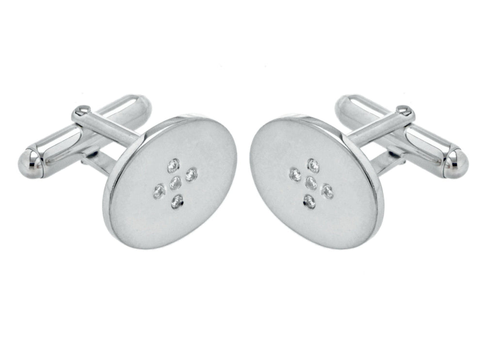 SILVER WHITE Zirconia  OVAL Cufflinks