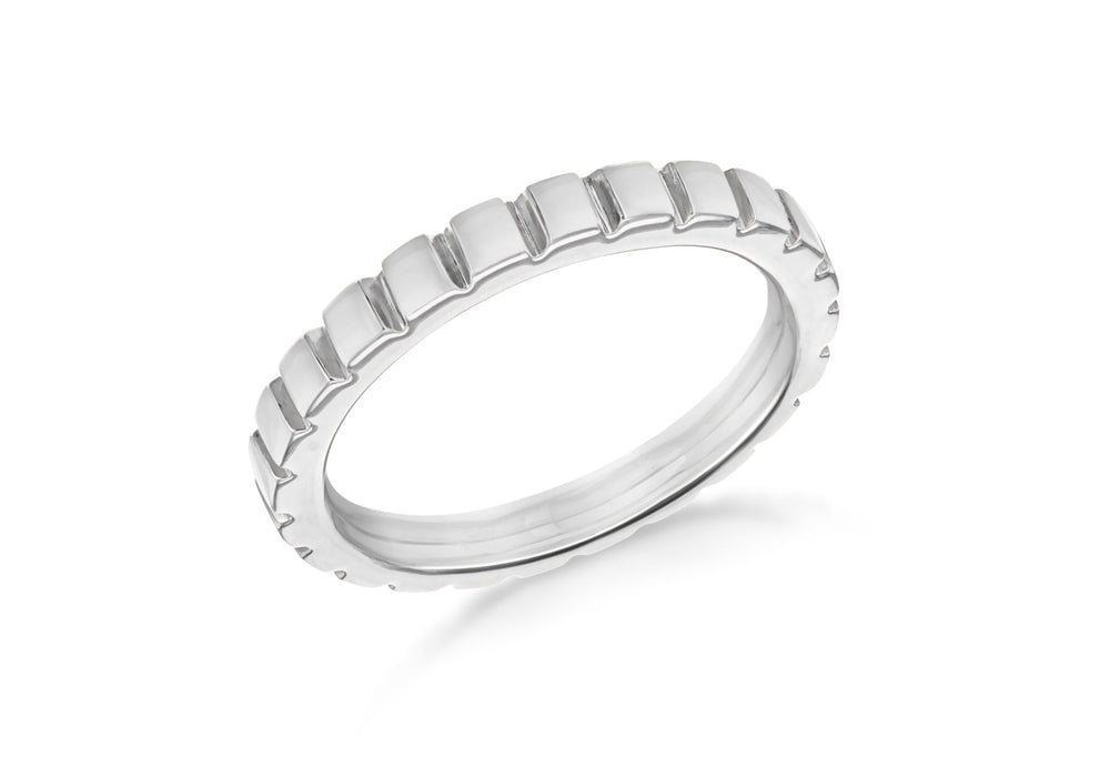 Sterling Silver Rhodium Plated 3mm Ribbed Band Stacking Ring