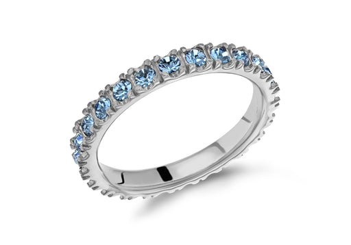 Sterling Silver Rhodium Plated Blue Crystal 3mm Band Stacking Ring