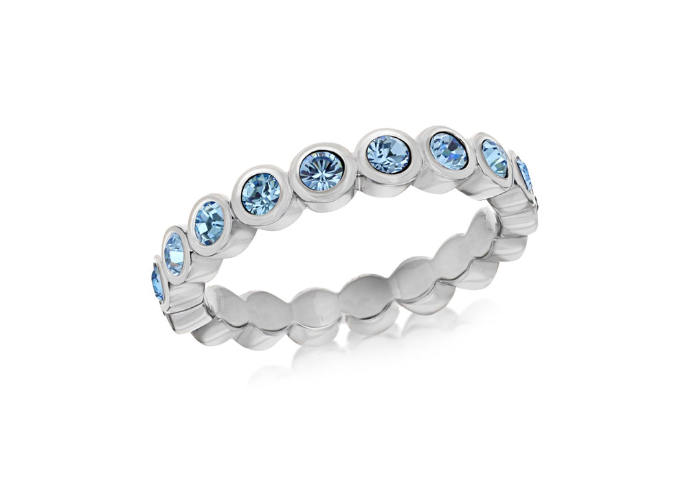 Sterling Silver Rhodium Plated Round Blue Crystal 4mm Band Stacking Ring