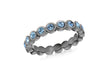 Sterling Silver Black Rhodium Plated Round Blue Crystal 4mm Band Stacking Ring