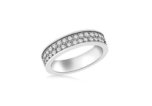 Sterling Silver Rhodium Plated Double Row White Crystal Band Stacking Ring