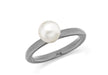 Sterling Silver Black Rhodium Plated White Simulated Pearl Stacking Ring