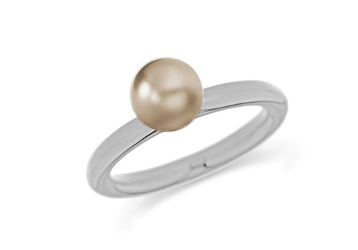 Sterling Silver Rhodium Plated Bronze Simulated Pearl Stacking Ring