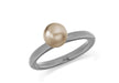 Sterling Silver Black Rhodium Plated Bronze Simulated Pearl Stacking Ring