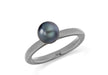 Sterling Silver Black Rhodium Plated Grey Simulated Pearl Stacking Ring