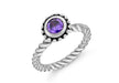 Sterling Silver Rhodium Plated Round Purple Zirconia  Stacking Ring