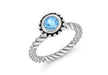 Sterling Silver Rhodium Plated Round Blue Zirconia  Stacking Ring