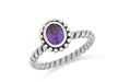 Sterling Silver Rhodium Plated Oval Purple Zirconia  Stacking Ring