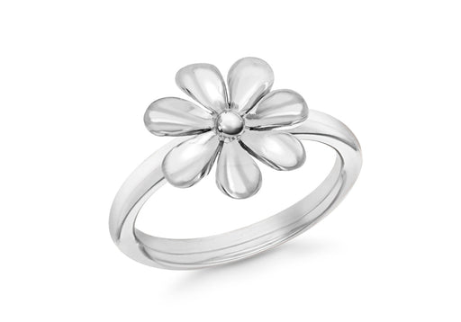 Sterling Silver Rhodium Plated Flower Stacking Ring