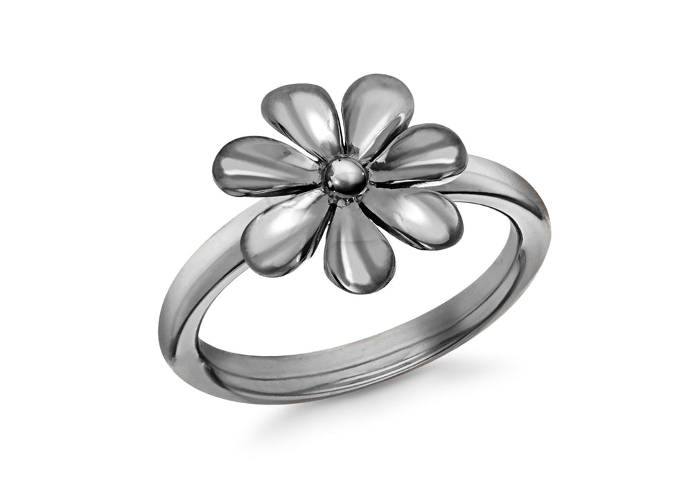 Sterling Silver Black Rhodium Plated Flower Stacking Ring