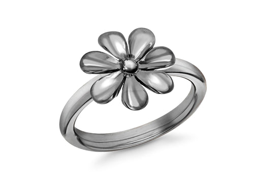 Sterling Silver Black Rhodium Plated Flower Stacking Ring