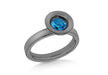 Sterling Silver Black Rhodium Plated Round Blue Zirconia  Stacking Ring