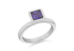 Sterling Silver Rhodium Plated Square Purple Zirconia  Stacking Ring