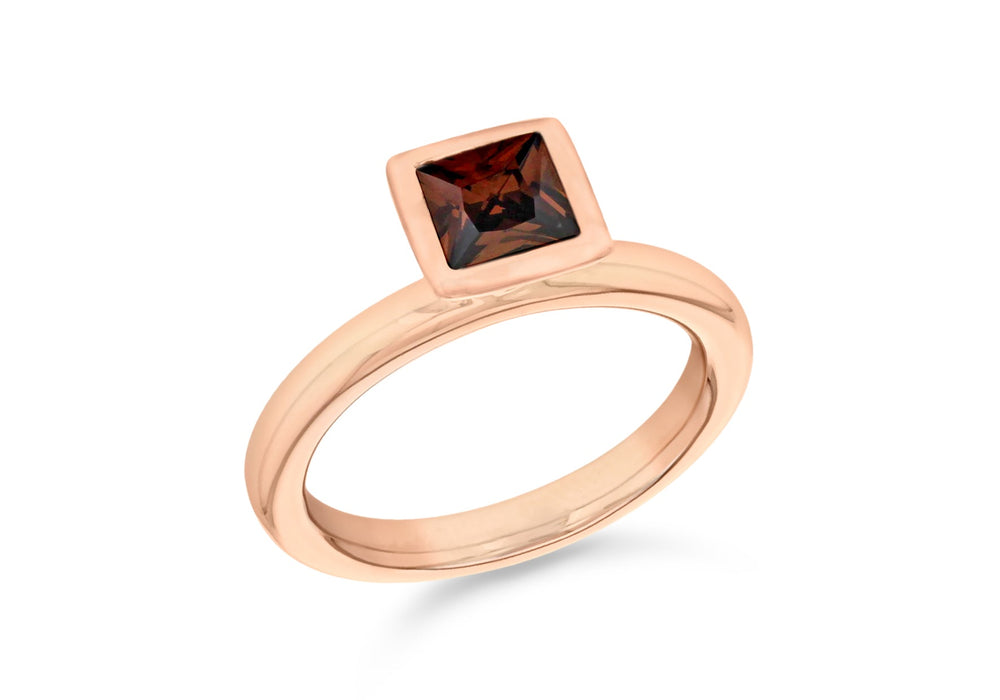 Sterling Silver Rose Gold Plated Square Brown Zirconia  Stacking Ring