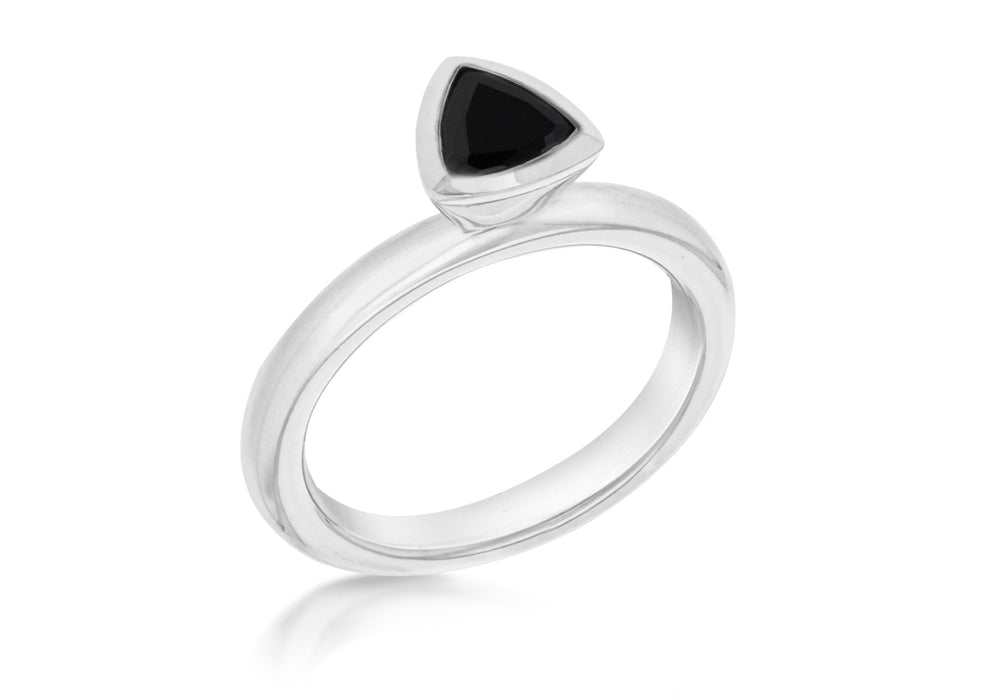 Sterling Silver Rhodium Plated Triangular Black Zirconia  Stacking Ring