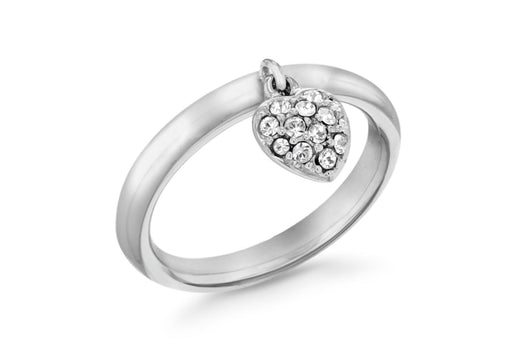 Sterling Silver Rhodium Plated Zirconia  Heart Drop Stacking Ring