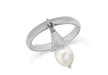 Sterling Silver Black Rhodium Plated White Pearl Drop Stacking Ring