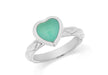 Sterling Silver Rhodium Plated Turquoise Opaque Crystal  Heart Patterned Stacking Ring