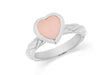 Sterling Silver Rhodium Plated Pink Opaque Crystal  Heart Patterned Stacking Ring