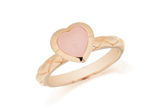 Sterling Silver Rose Gold Plated Pink Opaque Crystal  Heart Patterned Stacking Ring