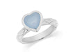 Sterling Silver Rhodium Plated Blue Opaque Crystal  Heart Patterned Stacking Ring