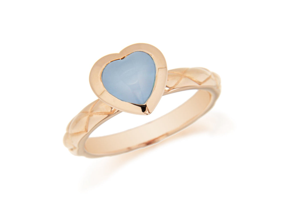 Sterling Silver Rose Gold Plated Blue Opaque Crystal  Heart Patterned Stacking Ring