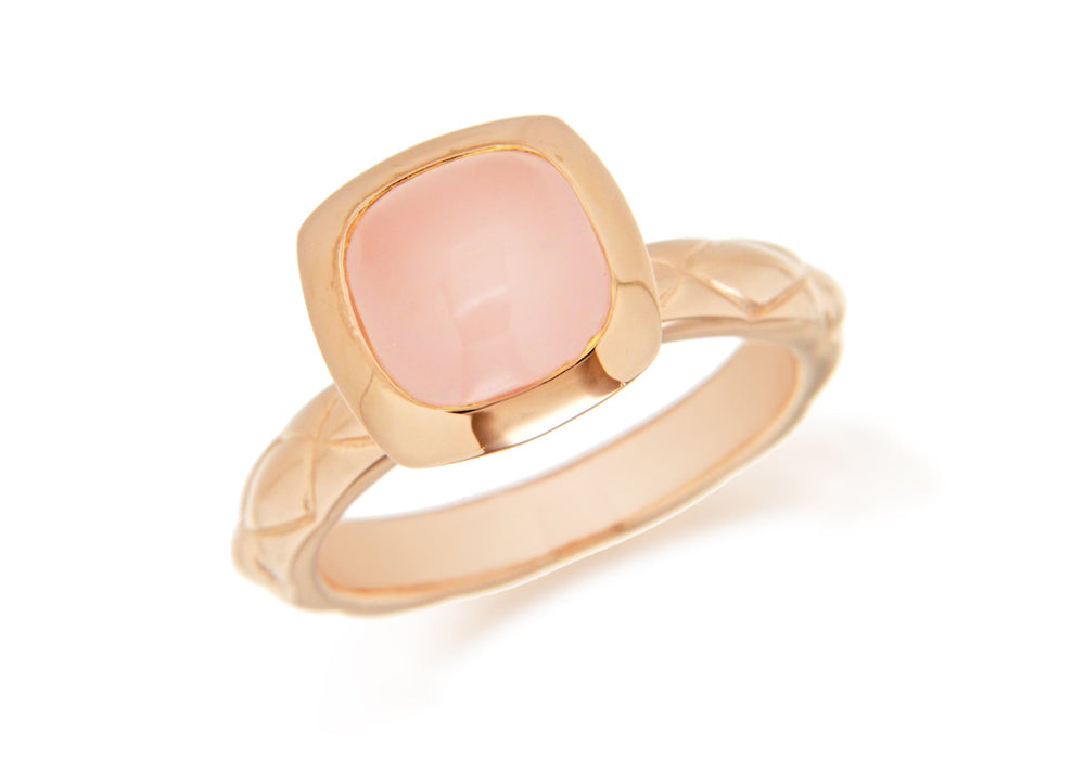 Sterling Silver Rose Gold Plated Square Pink Opaque Crystal  Patterned Stacking Ring