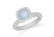 Sterling Silver Rhodium Plated Square Blue Opaque Crystal  Patterned Stacking Ring